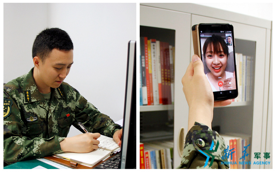 ↑陳德正,武警北京總隊(duì)七支隊(duì)某中隊(duì)指導(dǎo)員。七夕前夜堅(jiān)守在值班崗位上的他,在結(jié)束值班后給妻子打了個(gè)視頻電話,通過網(wǎng)絡(luò)表達(dá)著對(duì)妻子的愛意。閆星辰 攝 ↑陳德正,武警北京總隊(duì)七支隊(duì)某中隊(duì)指導(dǎo)員。七夕前夜堅(jiān)守在值班崗位上的他,在結(jié)束值班后給妻子打了個(gè)視頻電話,通過網(wǎng)絡(luò)表達(dá)著對(duì)妻子的愛意。閆星辰 攝