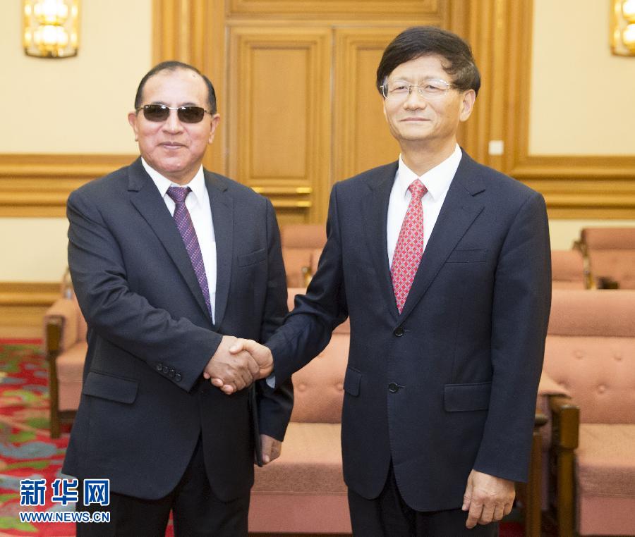 9月5日，中共中央政治局委員、中央政法委書記孟建柱在北京會見秘魯最高法院院長維克托·盧卡斯·蒂科納。 新華社記者 黃敬文 攝 