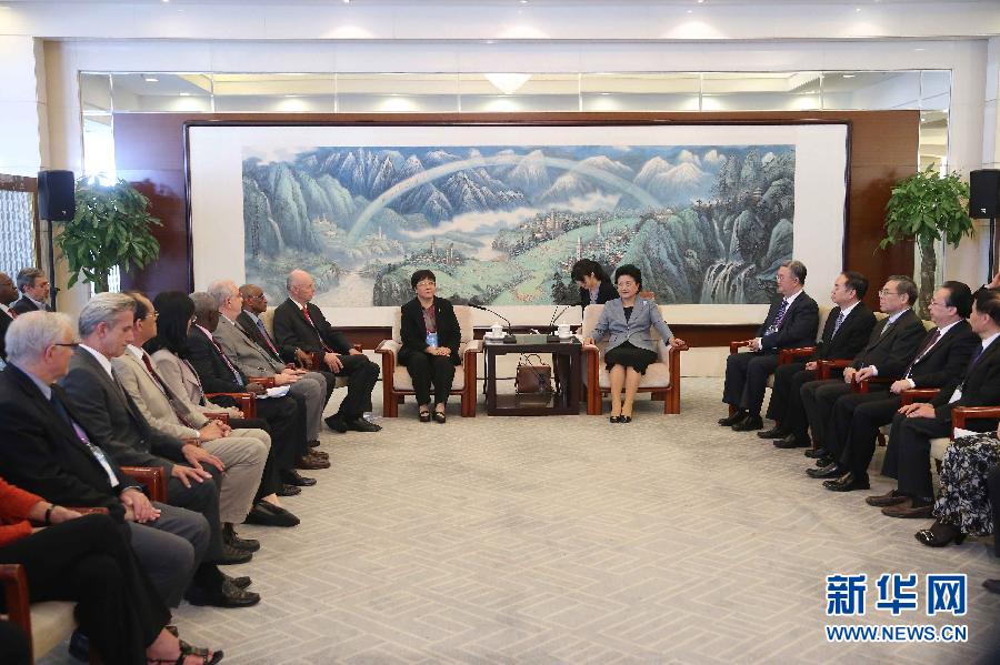 9月28日，國際醫學科學院組織2016年全體成員大會在北京舉行。國務院副總理劉延東出席會議并作主旨報告。會前，劉延東集體會見出席大會的主要嘉賓。新華社記者劉衛兵攝 