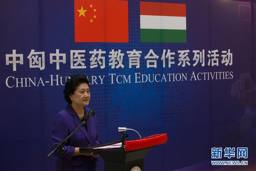 6月18日，在匈牙利布達(dá)佩斯，中國(guó)國(guó)務(wù)院副總理劉延?xùn)|出席中匈中醫(yī)藥教育合作系列活動(dòng)時(shí)講話。中國(guó)國(guó)務(wù)院副總理劉延?xùn)|18日在布達(dá)佩斯考察匈牙利塞梅爾維斯醫(yī)科大學(xué)并出席中匈中醫(yī)藥教育合作系列活動(dòng)。 新華社發(fā)（弗爾季·奧蒂洛攝）